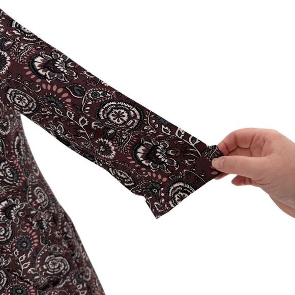 Garnet Hill Dress Size 6 Floral Paisley Peasant Plum 3/4 Sleeve Pockets Bohemian - Picture 9 of 13